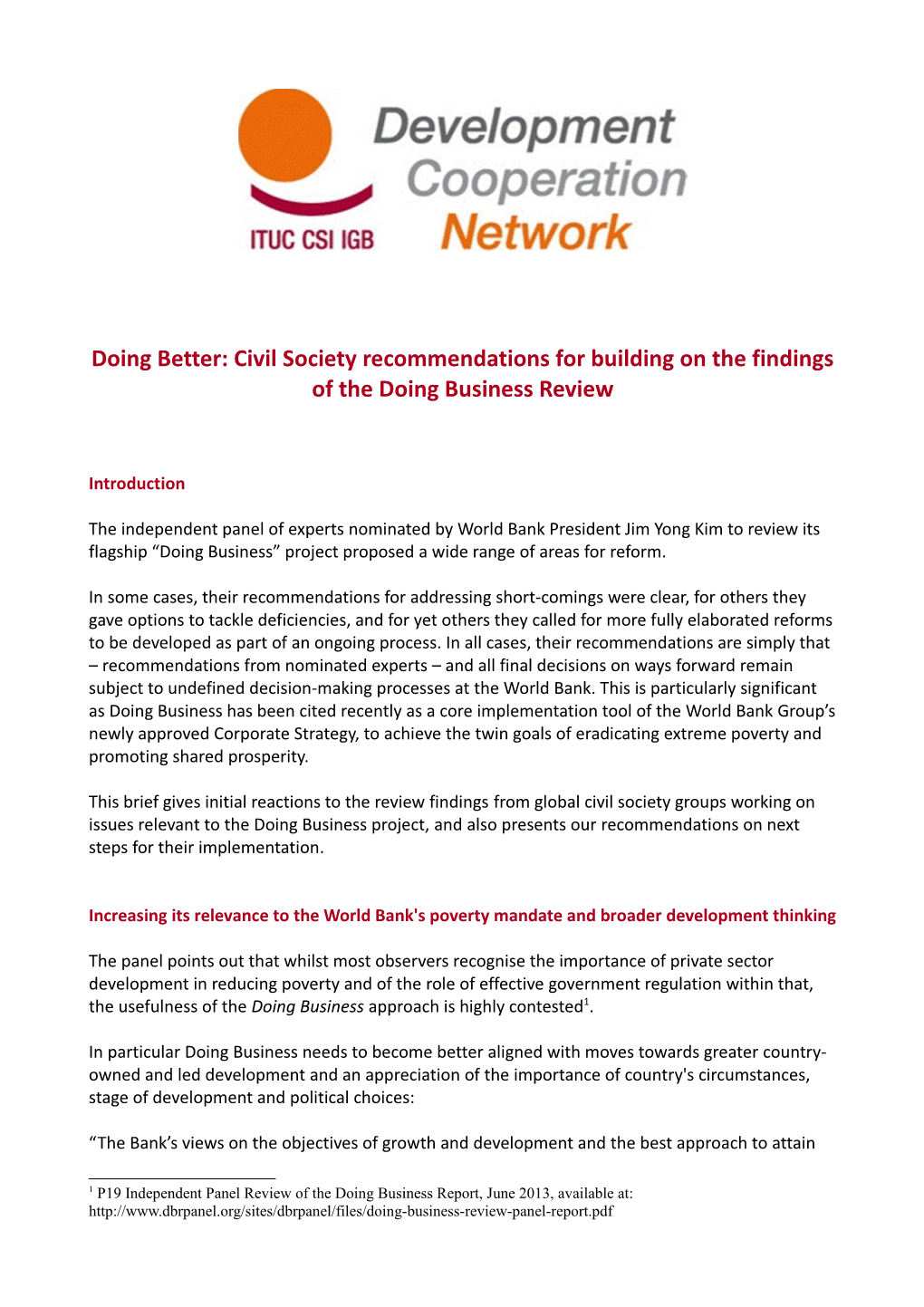 Doing Better: Civil Society Recommendations for Building on the Findings of the Doing