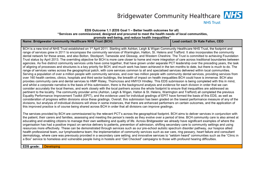 EDS Outcome 1.1 (EDS Goal 1 Better Health Outcomes for All)