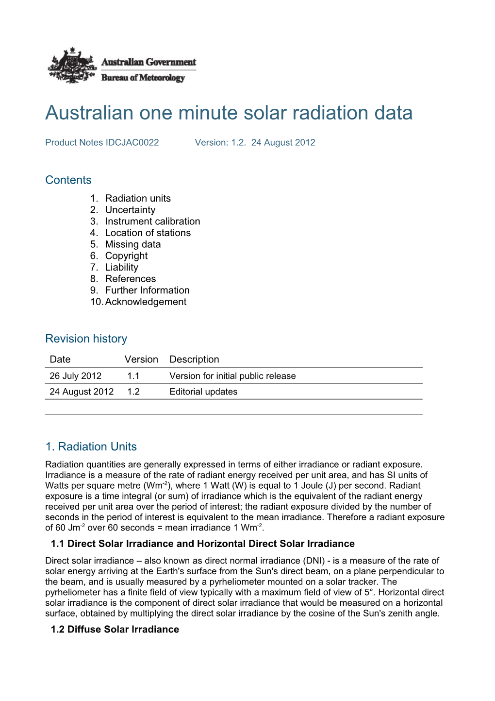 Australian One Minute Solar Radiation Data