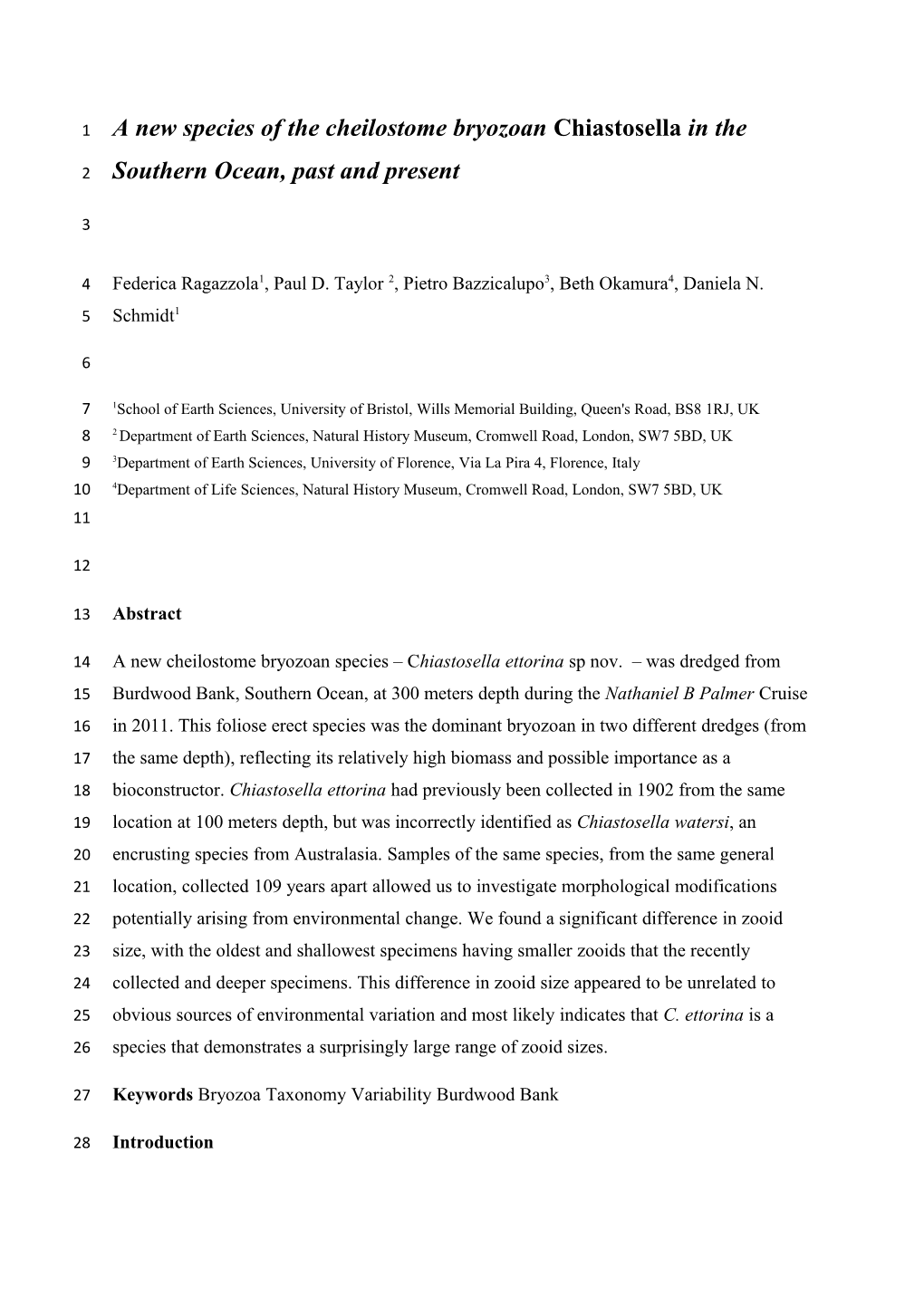 A New Species of the Cheilostome Bryozoan Chiastosella in the Southern Ocean, Past and Present