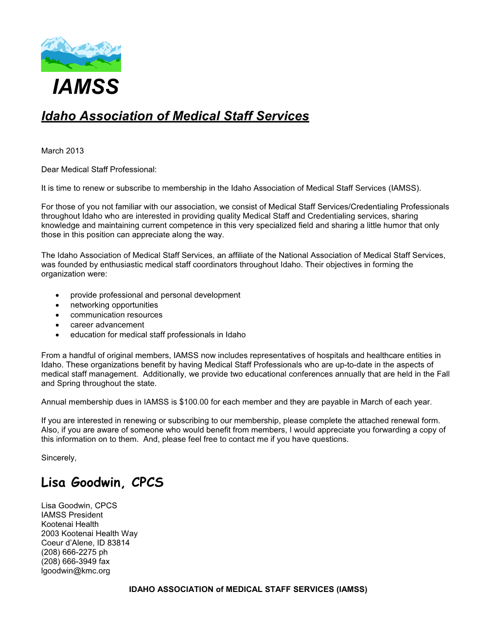 IDAHO ASSOCIATION of MEDICAL STAFF SERVICES (IAMSS)