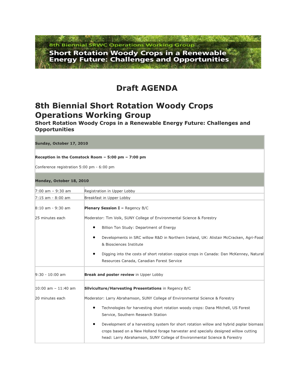 8Th Biennial Short Rotation Woody Crops Operations Working Group Short Rotation Woody