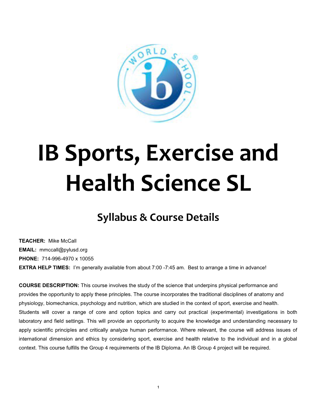 IB Sports, Exercise and Health Science SL