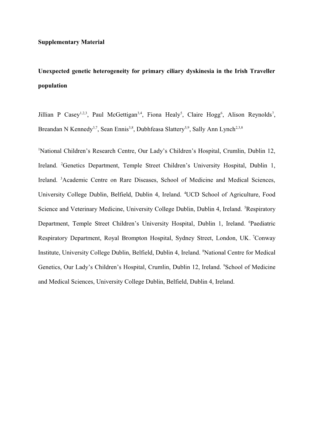 Unexpected Geneticheterogeneity for Primary Ciliary Dyskinesia in the Irish Traveller