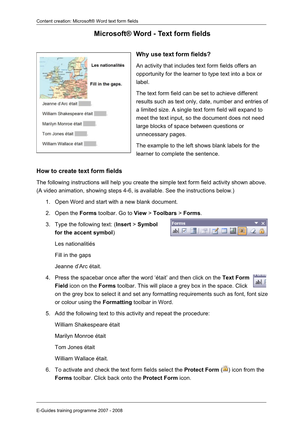 Microsoft Word Text Form Fields