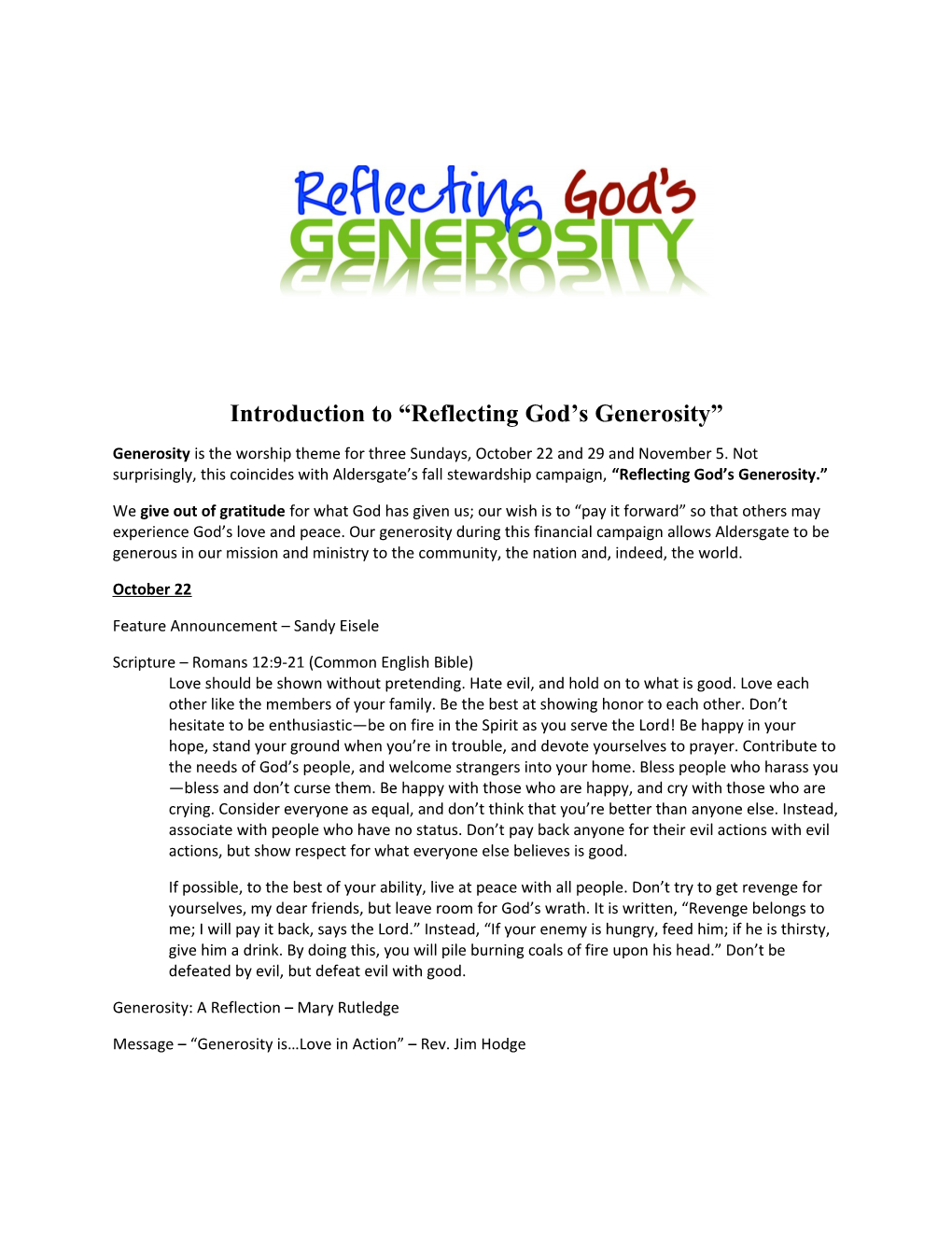 Introduction to Reflecting God S Generosity