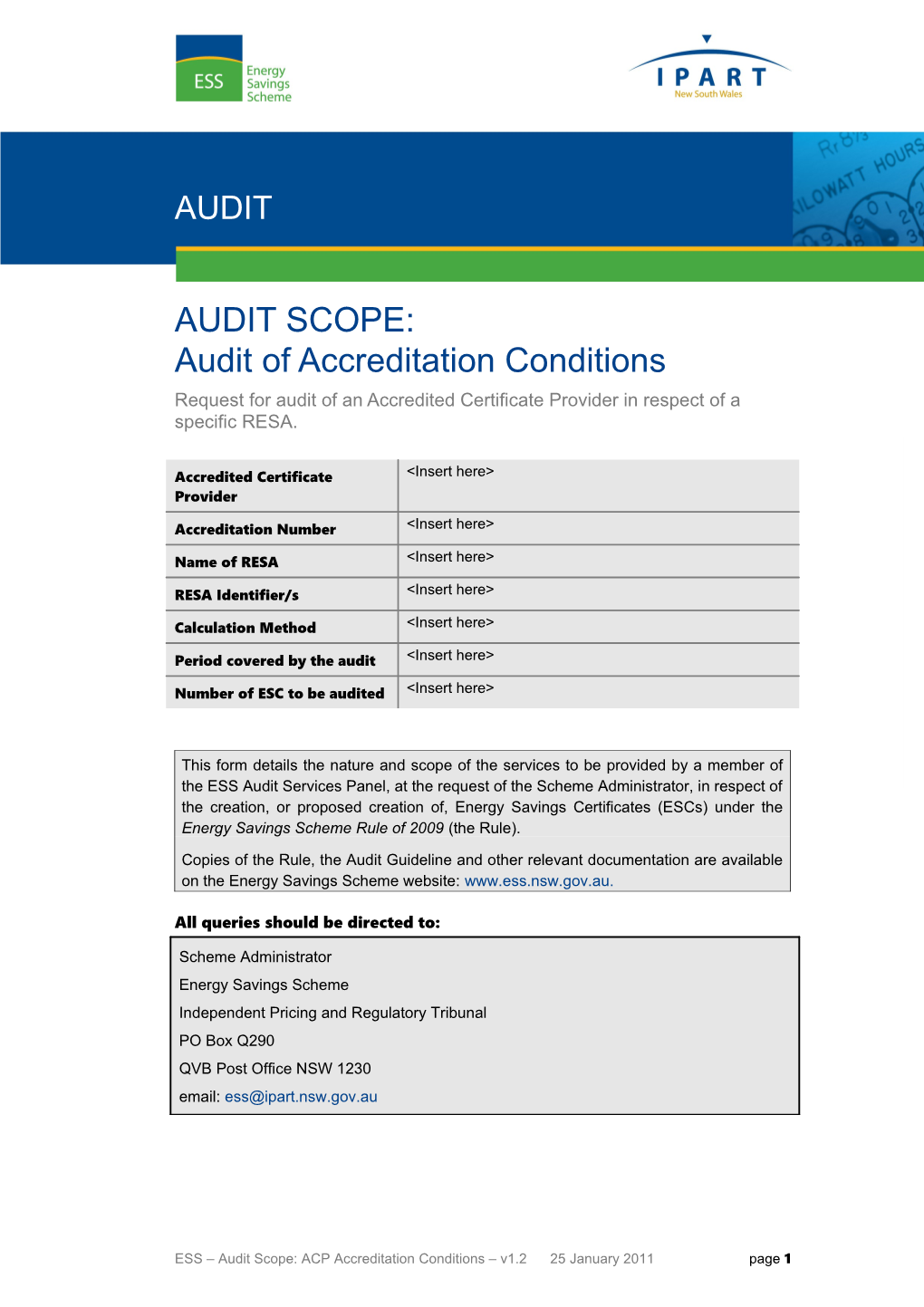 Request for Auditof an Accredited Certificate Provider in Respect of a Specific RESA