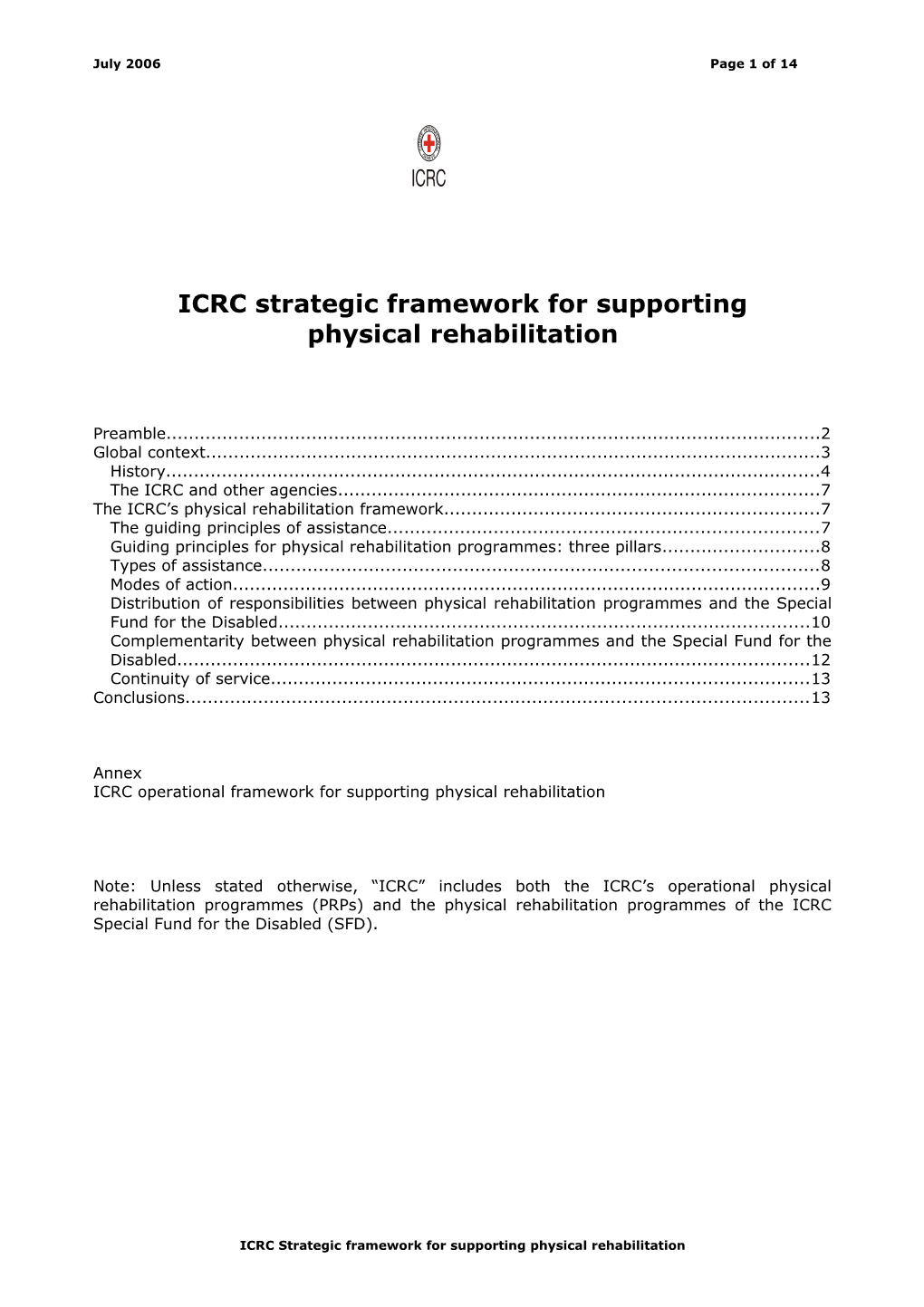 ICRC Strategic Framework for Supporting Physical Rehabilitation