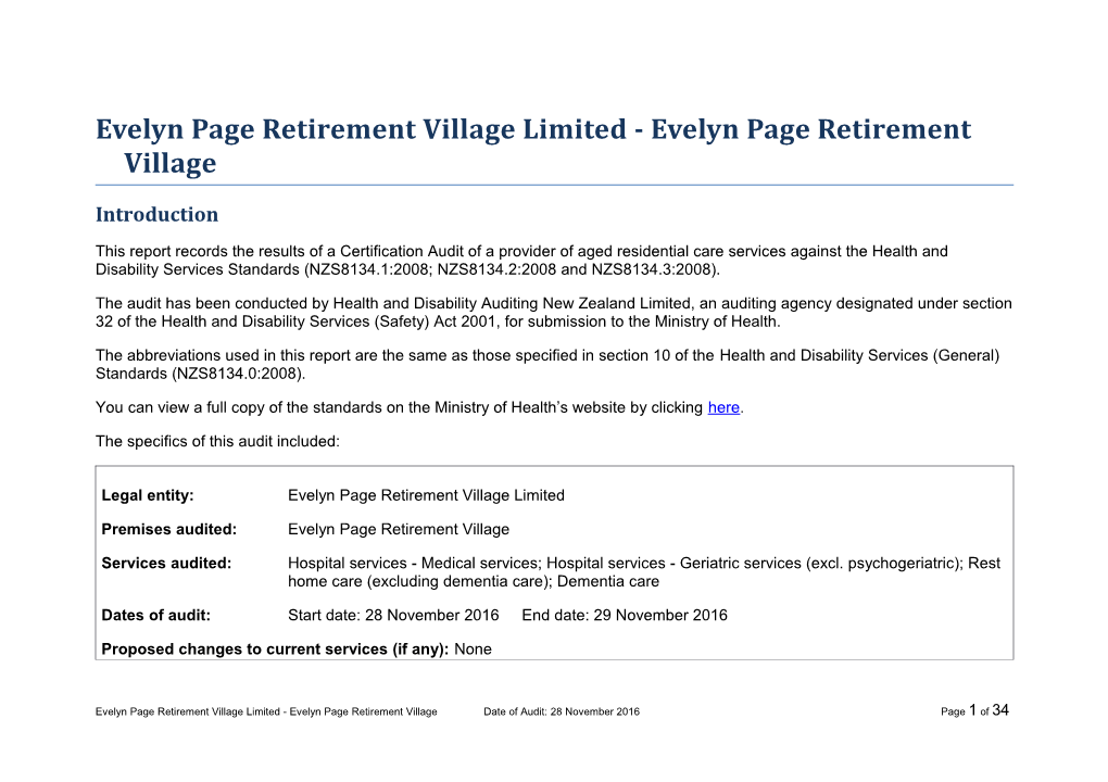 Evelyn Page Retirement Village Limited - Evelyn Page Retirement Village