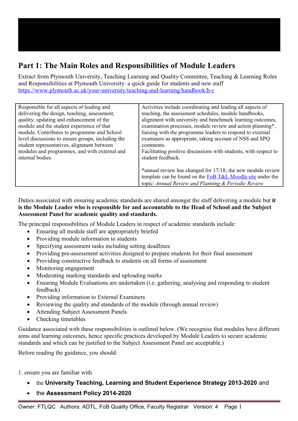 Part 1: the Main Roles and Responsibilities of Module Leaders