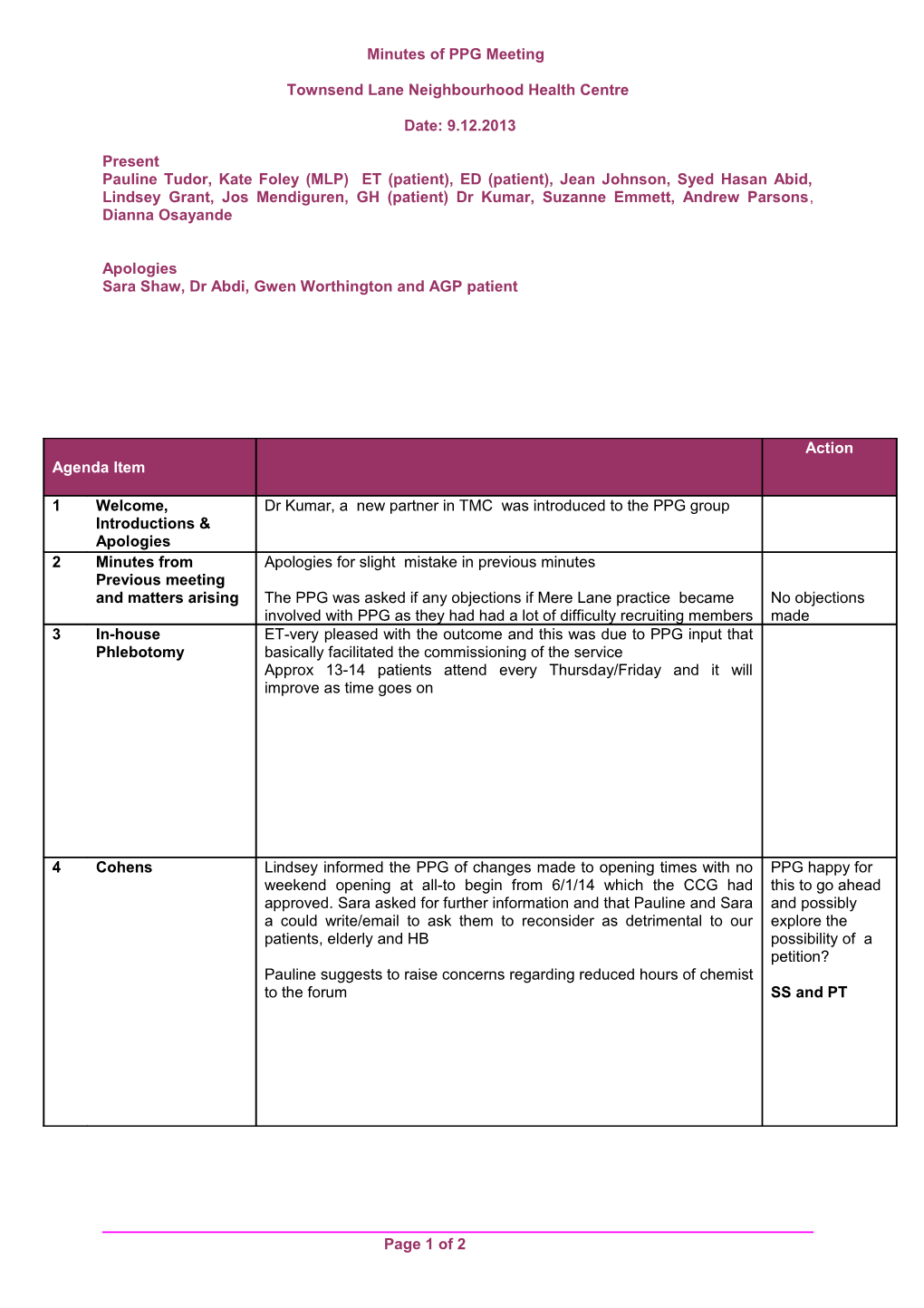 Minutes of the Meeting Liverpool & Sefton Health Partnership Ltd