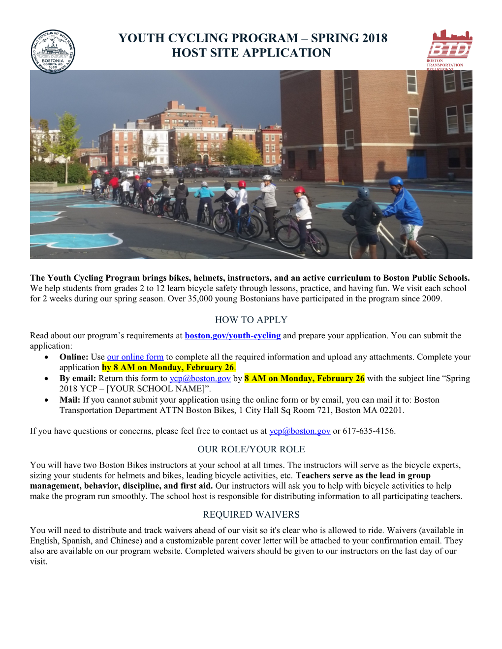 Youth Cycling Program Spring 2018