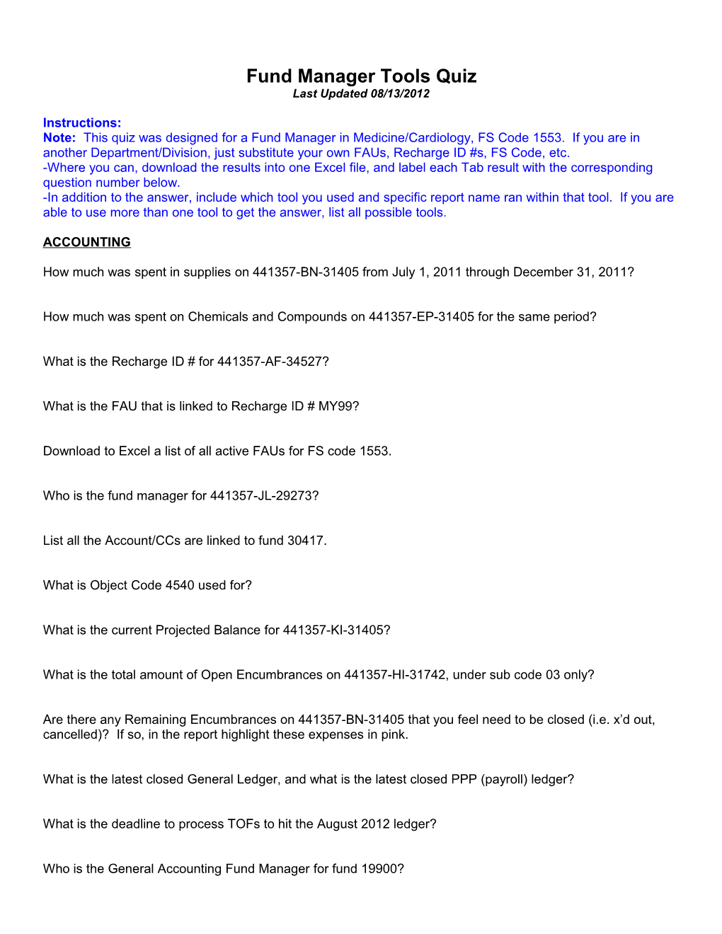 Fund Manager Tools Quiz