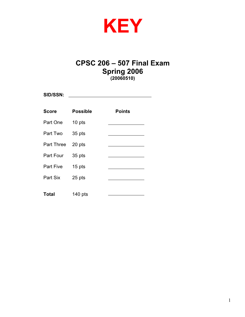 CPSC 206 507Final Exam