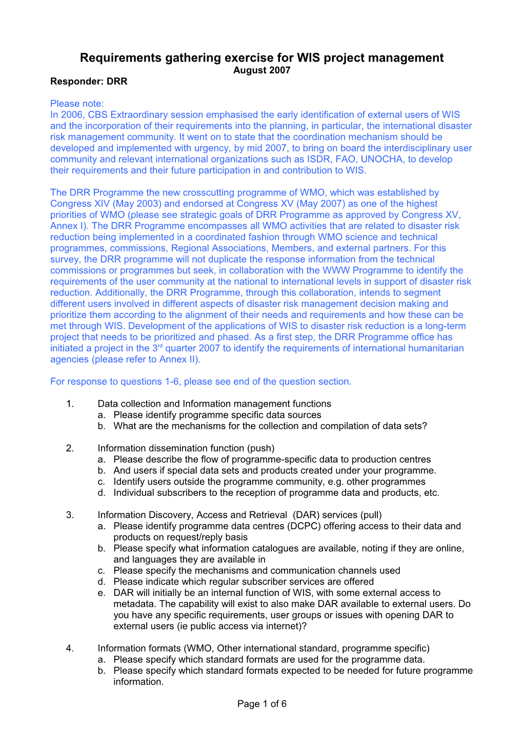 Requirements Gathering Exercise for WIS Project Management