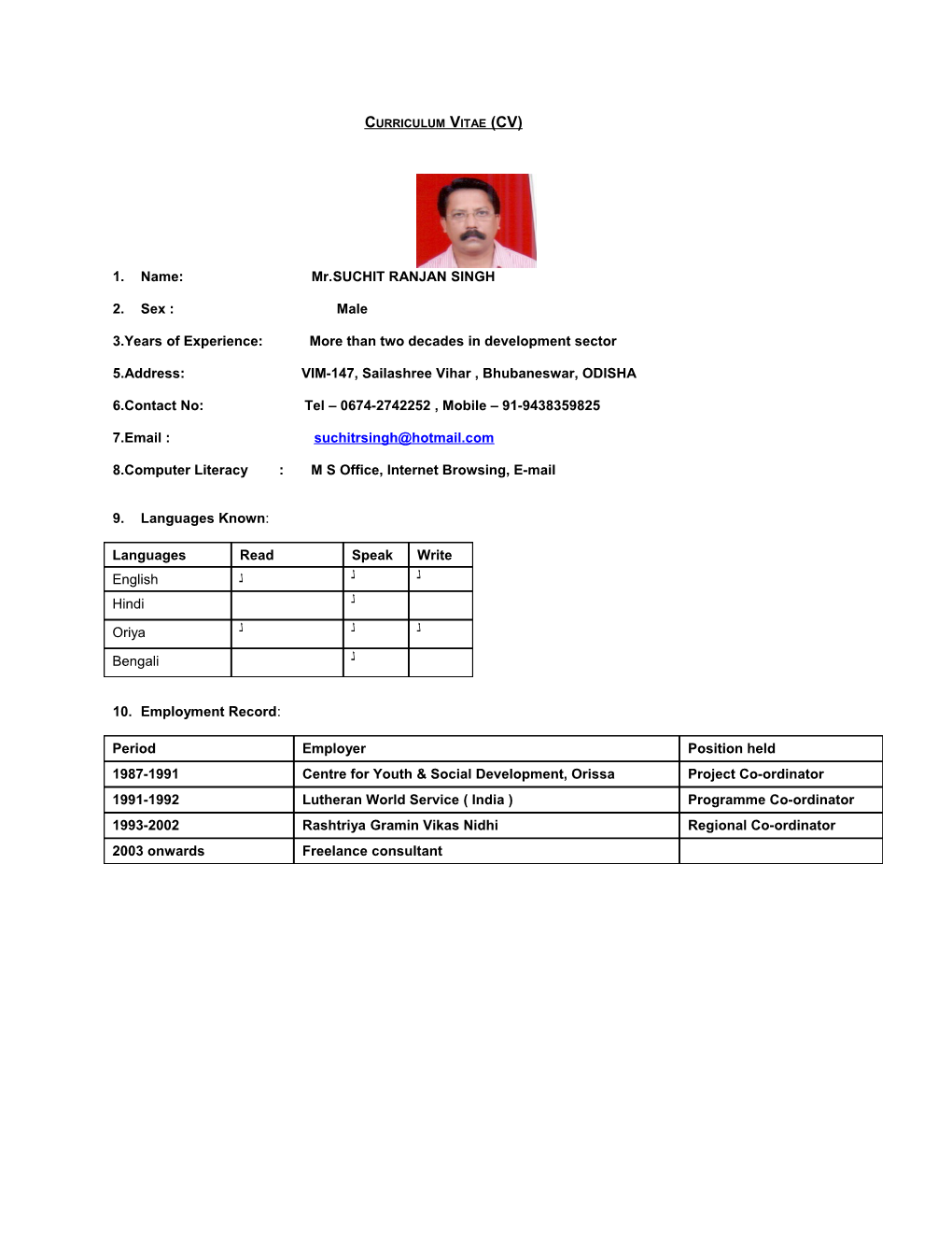 1.Name: Mr.SUCHIT RANJAN SINGH