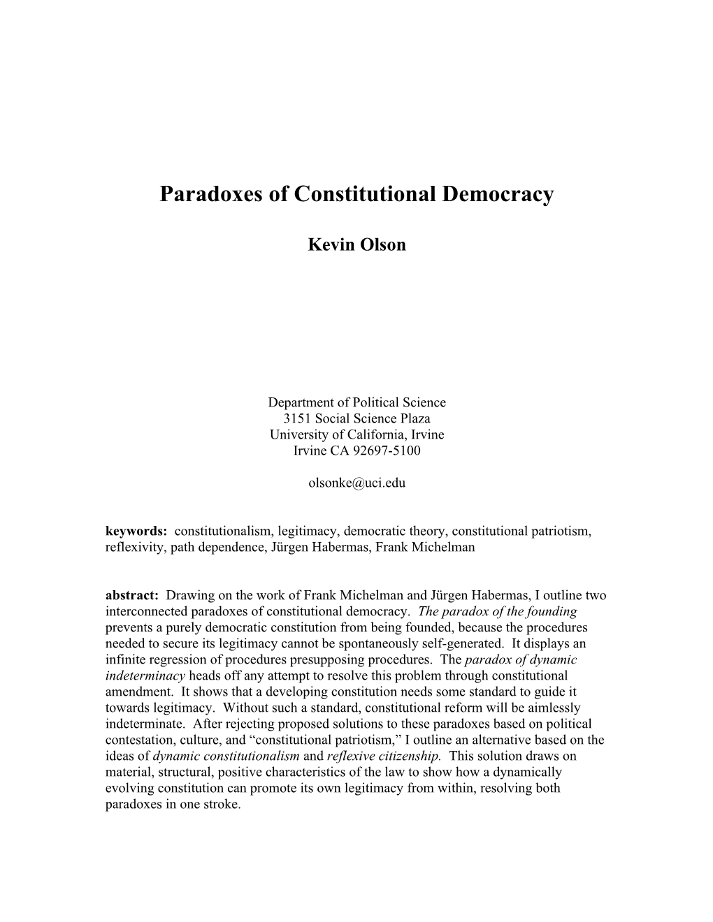 Paradoxes of Constitutional Democracy