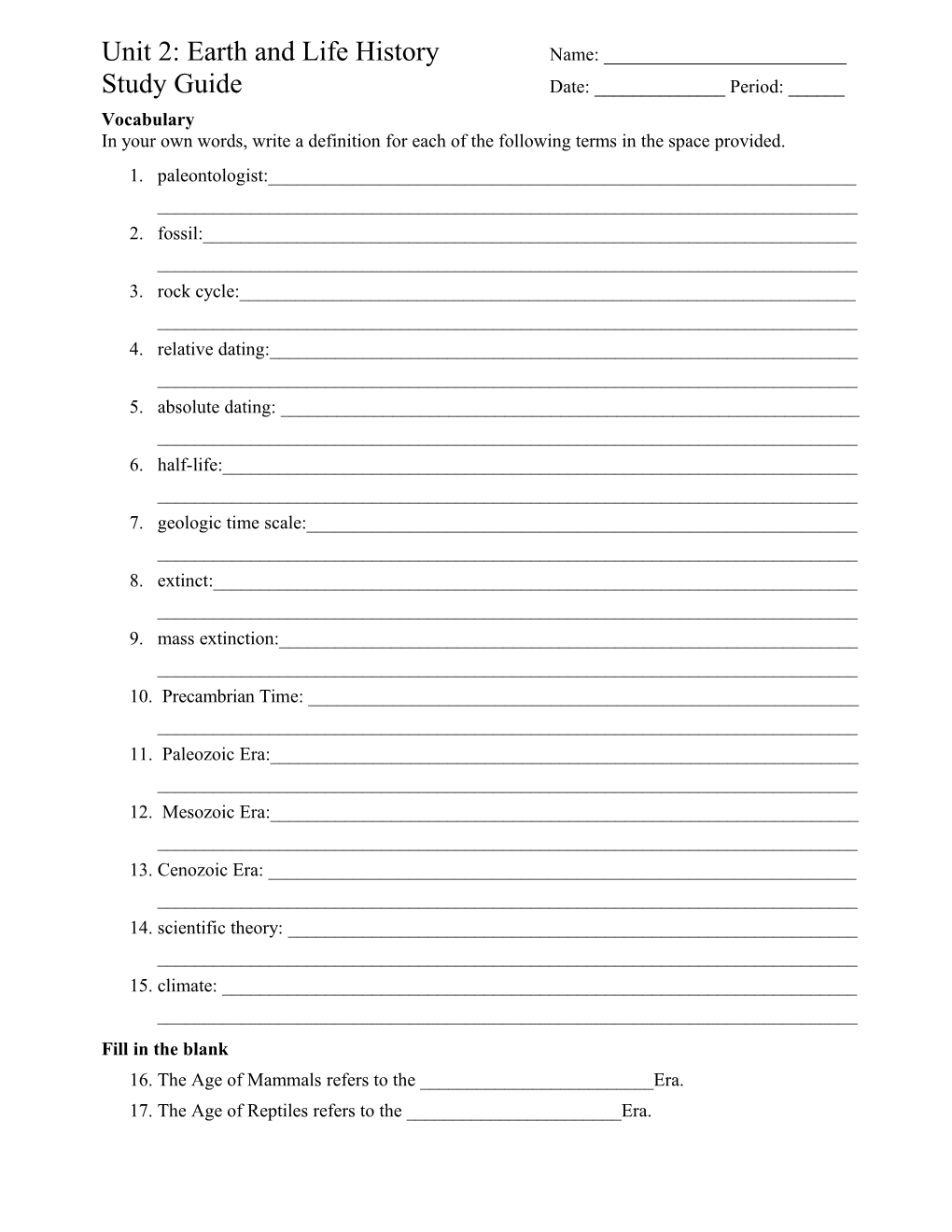 Unit 2: Earth and Life History Study Guide