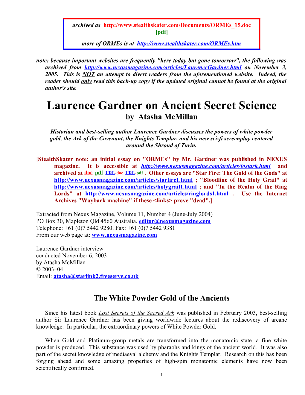 Laurence Gardner on Ancient Secret Science