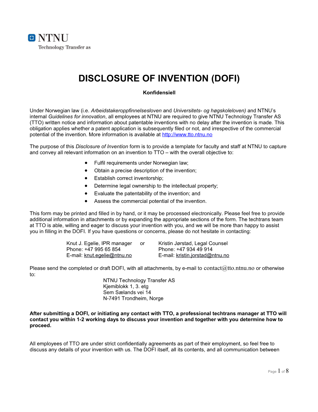 Disclosure of Invention (Dofi)