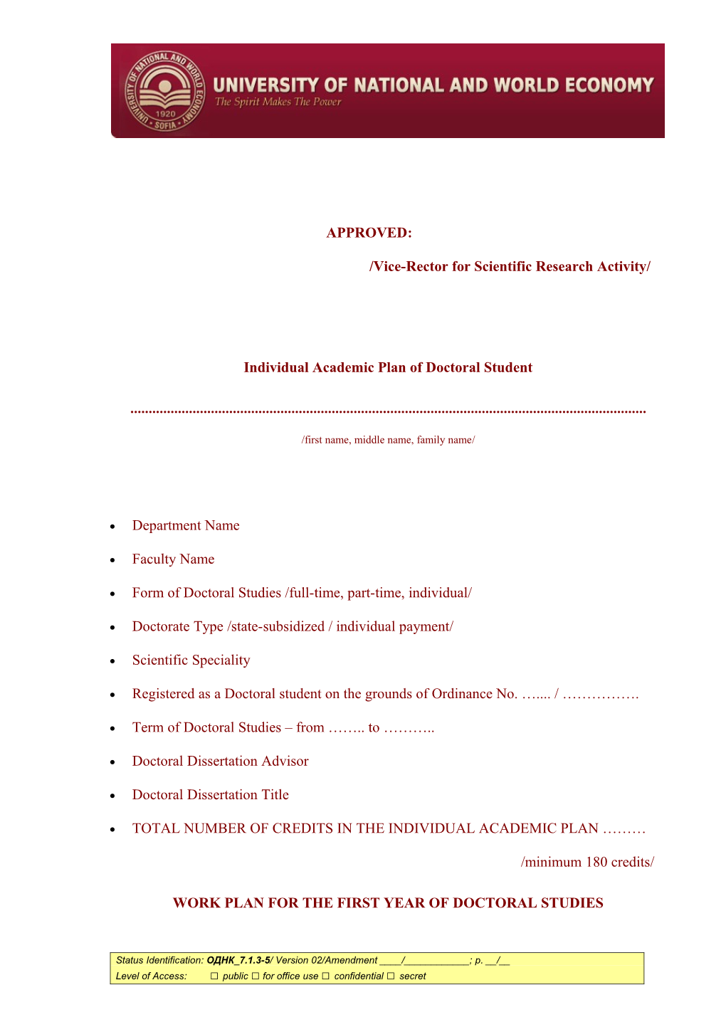 Individual Academic Plan of Doctoral Student