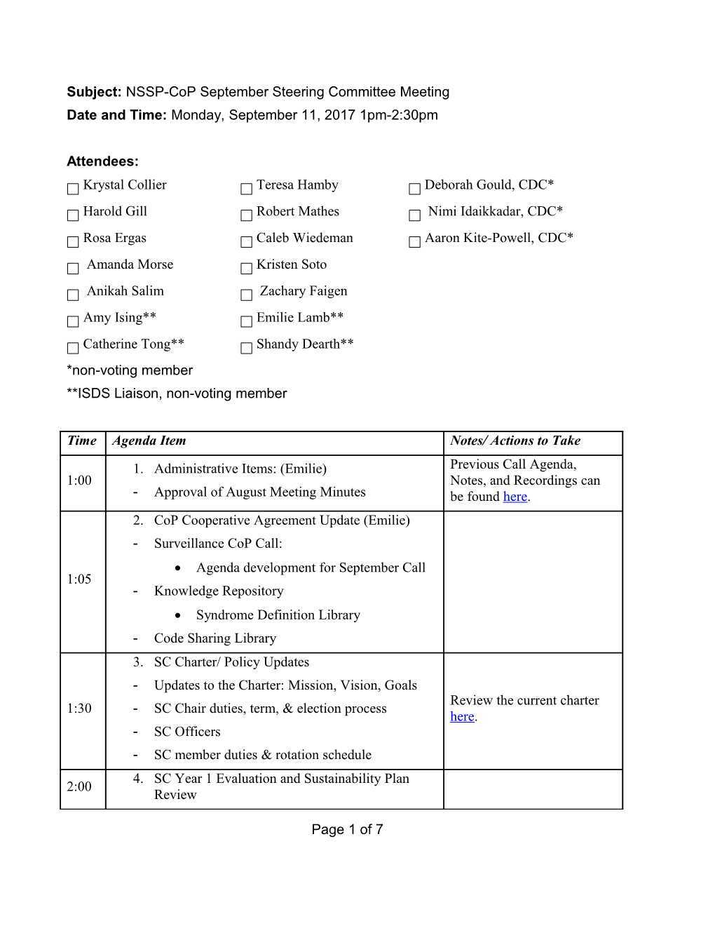 Subject:NSSP-Cop Septembersteering Committee Meeting