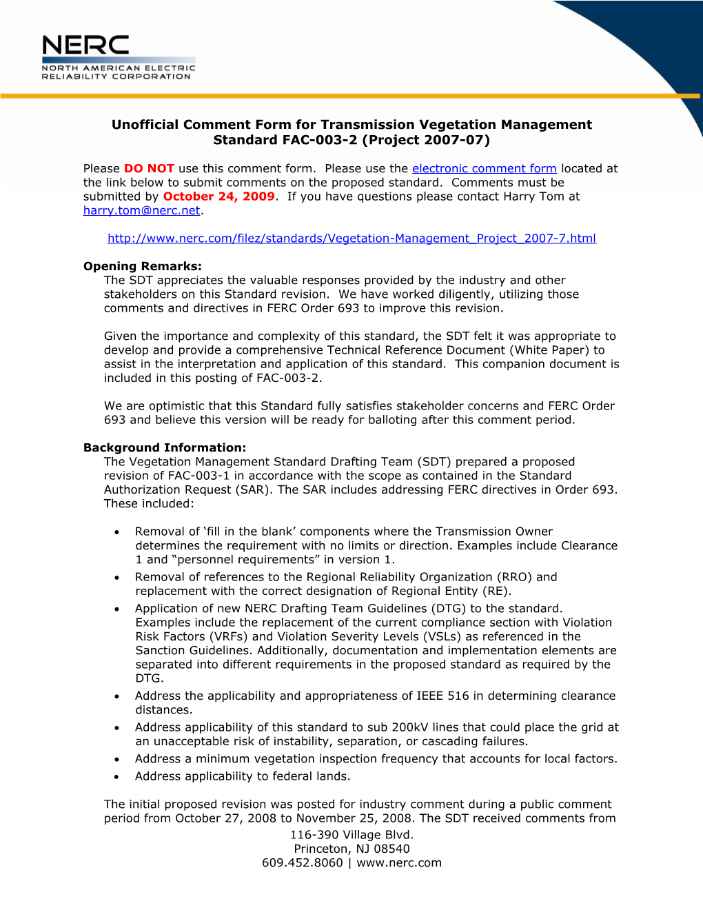 Unofficial Comment Form Transmission Vegetation Management Standard FAC-003-2