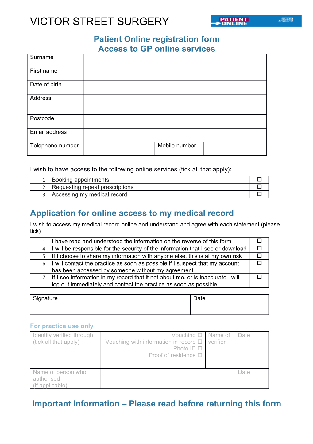 Patient Online Registration Form