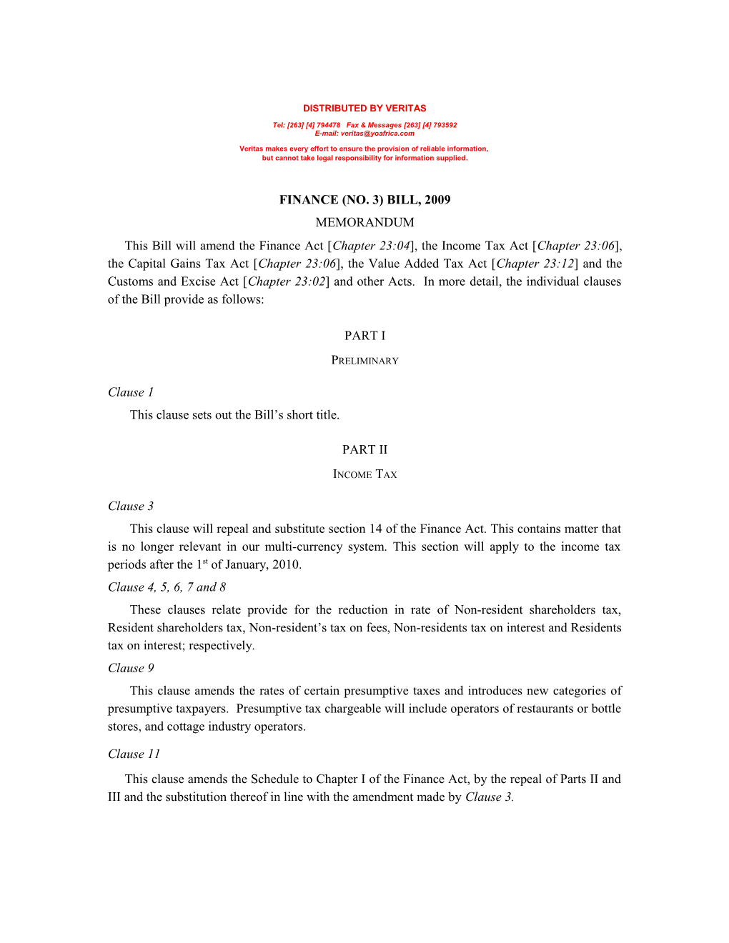 Finance (No. 3) Bill - HB 13, 2009