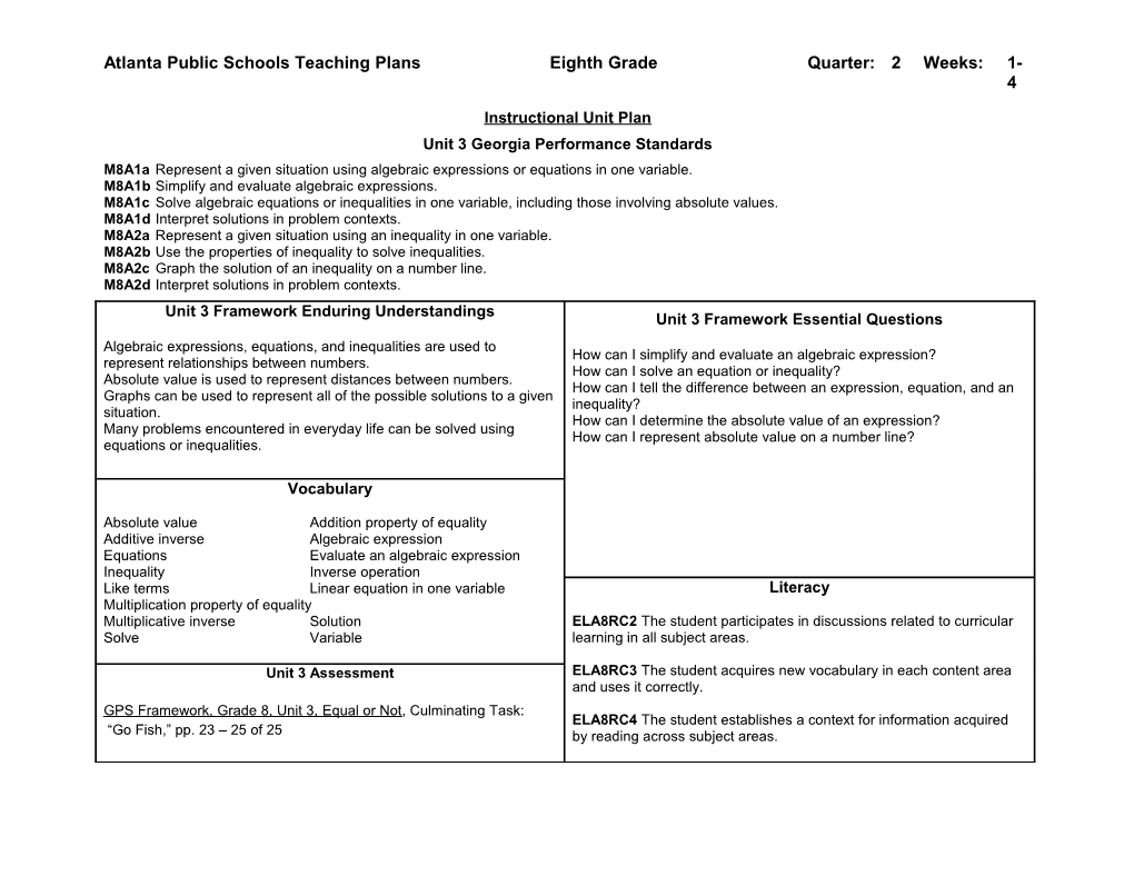 Atlanta Public Schools Teaching Plans