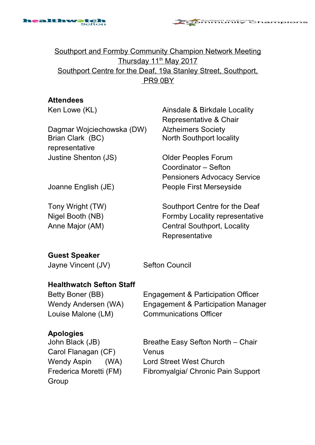 Southport and Formby Community Champion Network Meeting