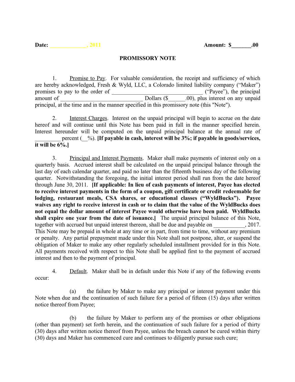 Promissory Note (Short Form) (238401;1)