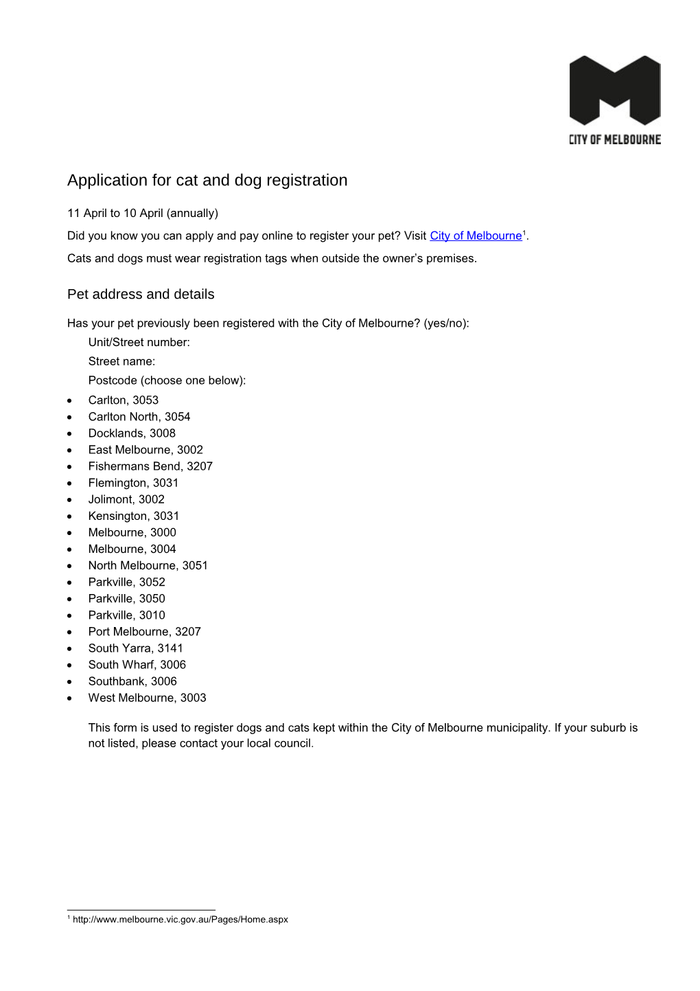 Application for Cat and Dog Registration
