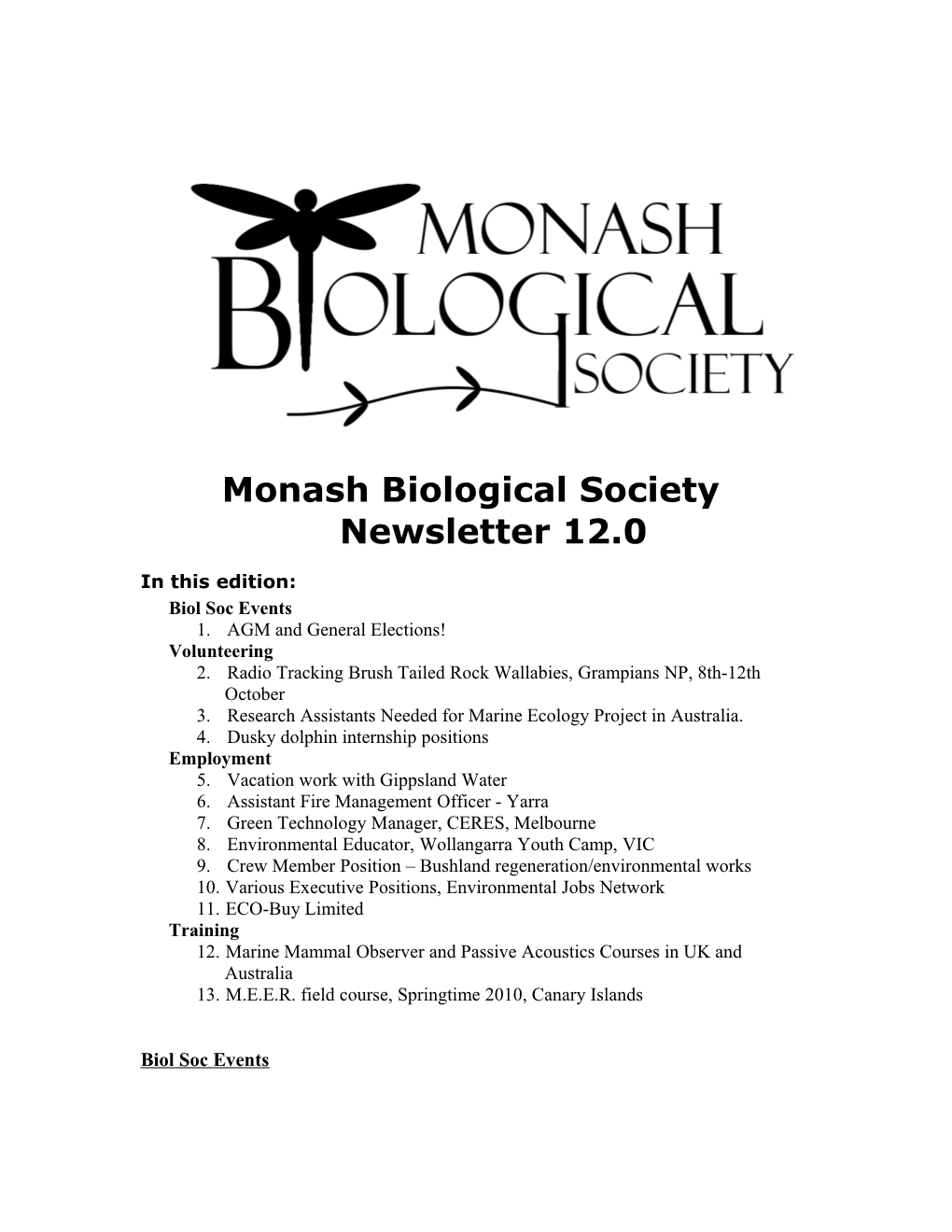 Monash Biological Society Newsletter 12.0