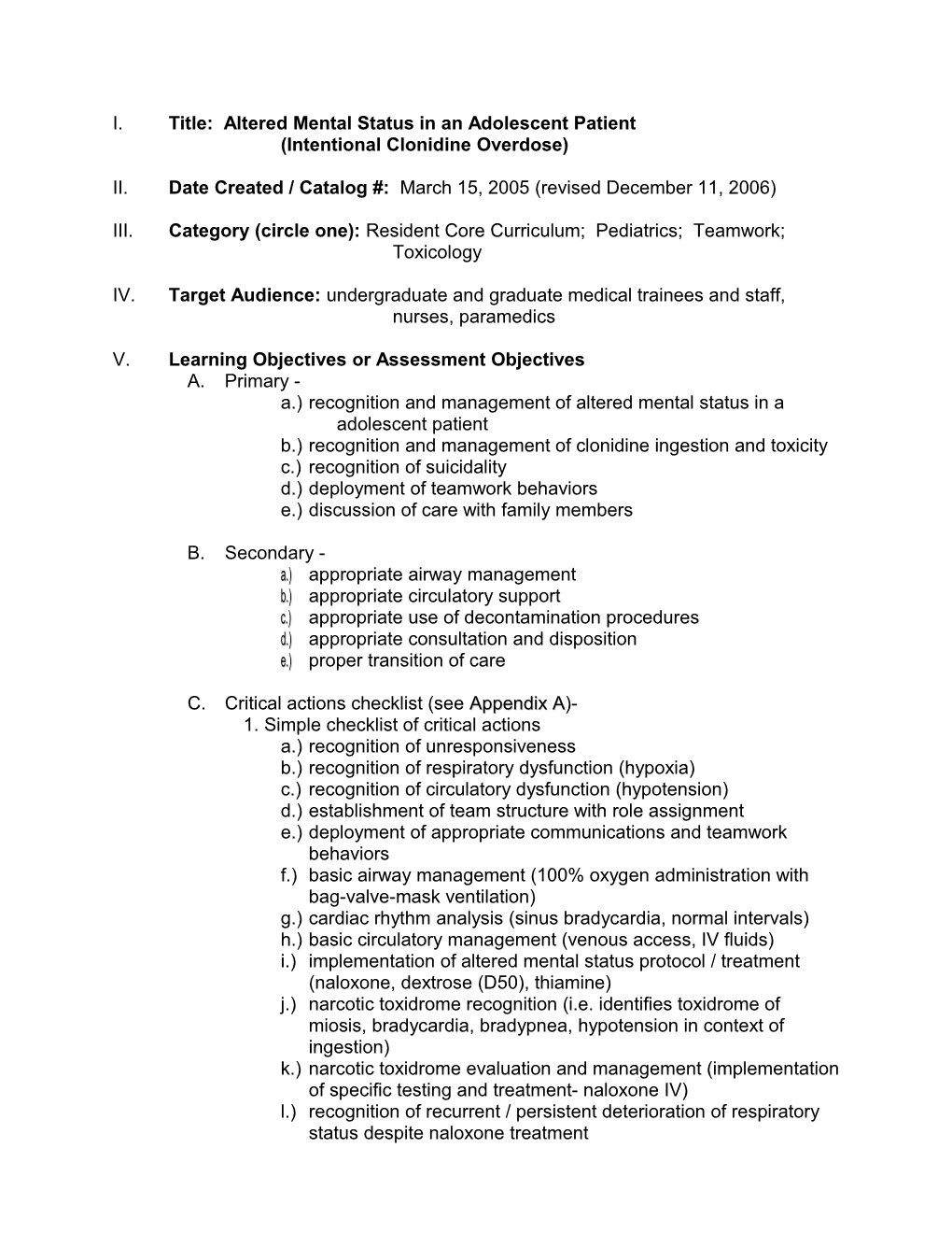 SAEM Simulation Interest Group Scenario Template