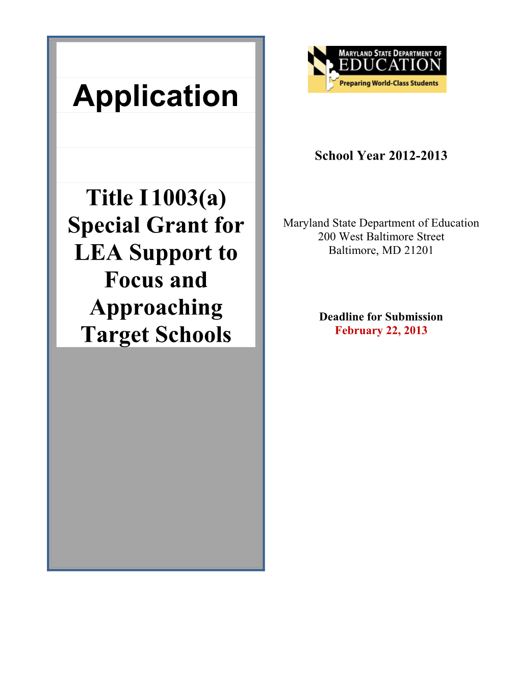 2011-2011 Title I School Improvement Grant Section 1003(A)