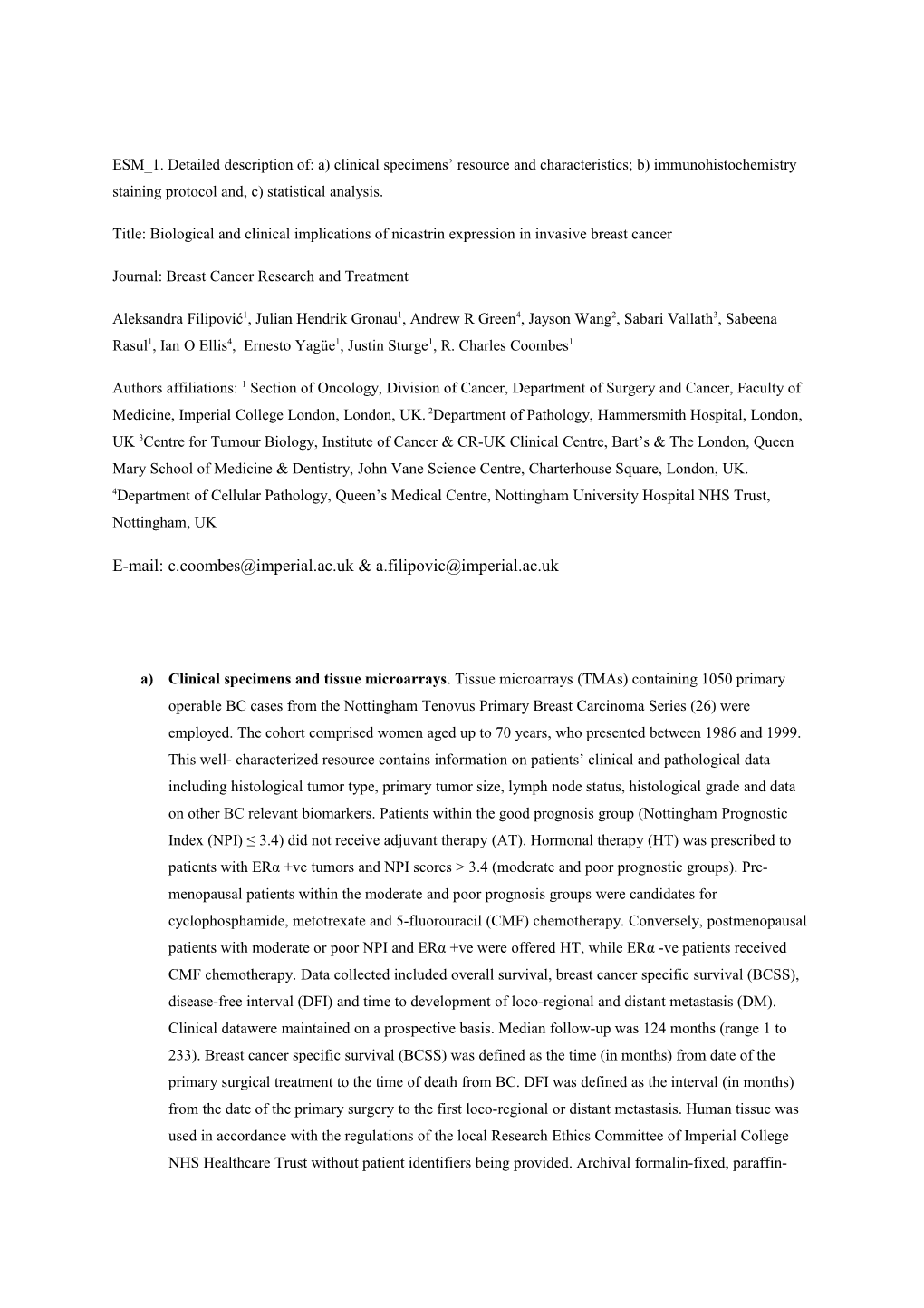 Title: Biological and Clinical Implications of Nicastrin Expression in Invasive Breast Cancer