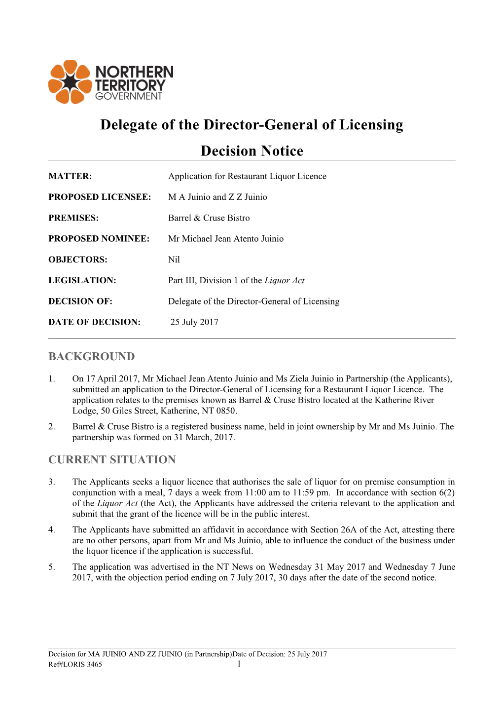 Delegate of the Director-General Decision Notice Template