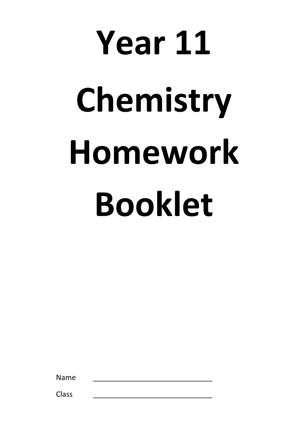 Chemistry Homework Booklet