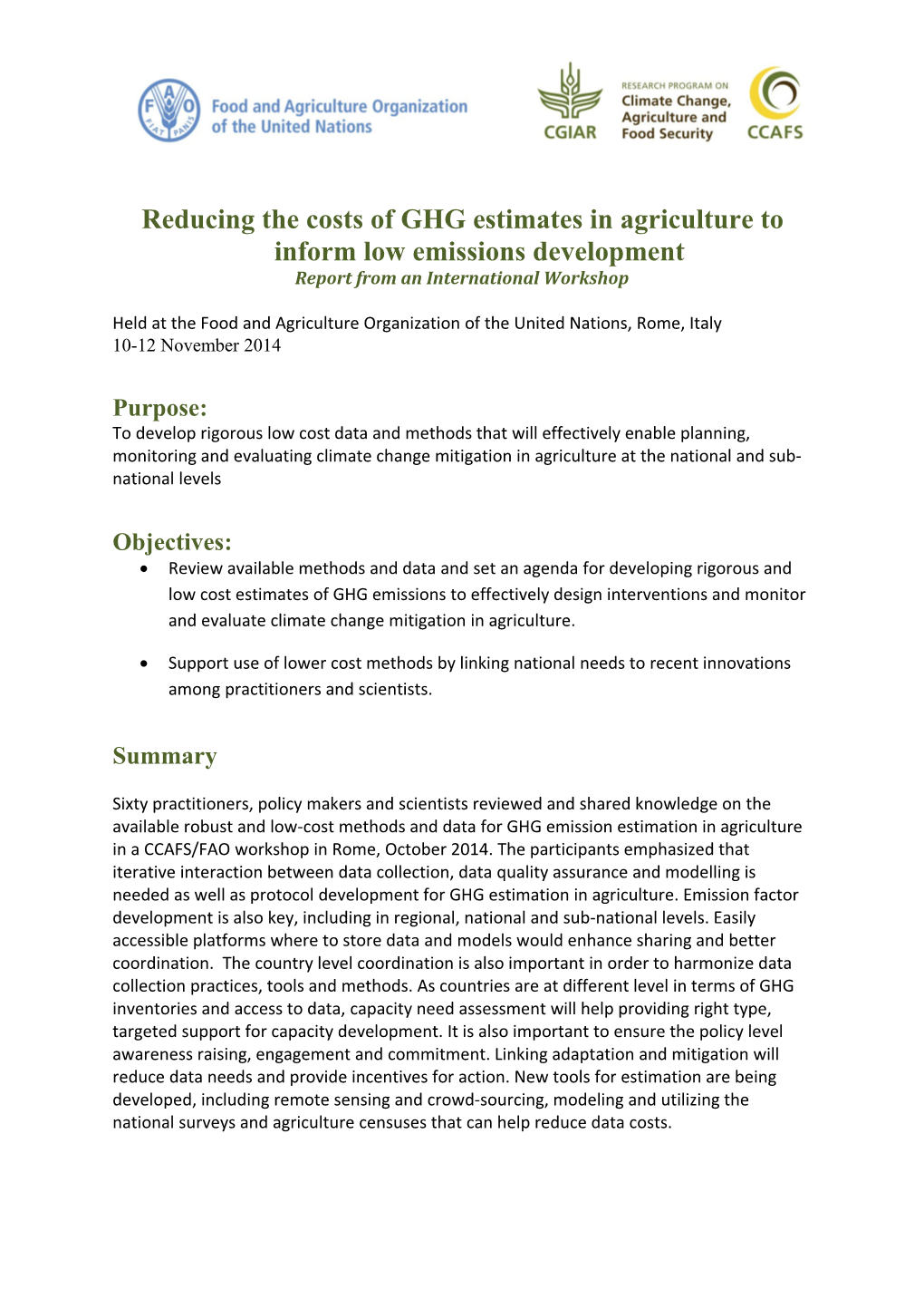 Reducing the Costs of GHG Estimates in Agriculture to Inform Low Emissions Development