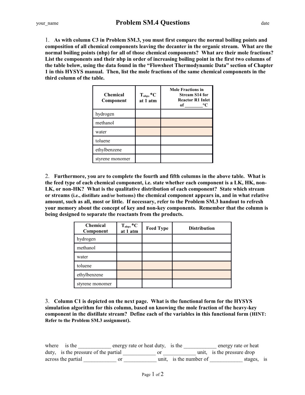 Your Name Problem SM.4 Questions Date