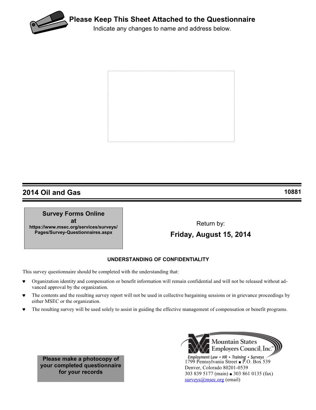 Oil - Gas Compensation Survey Questionnaire 2014