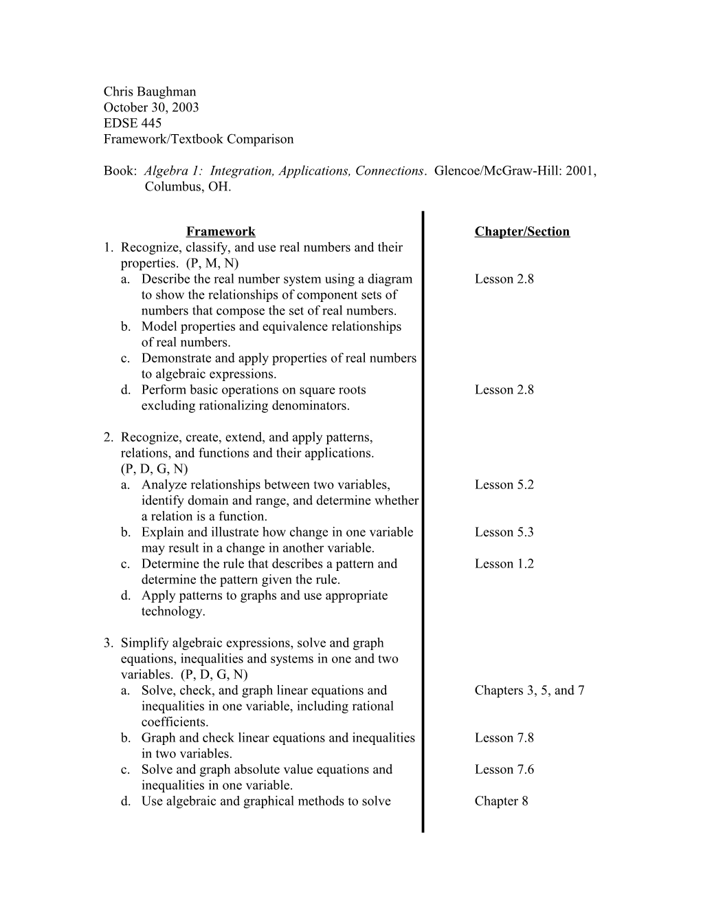 Book: Algebra 1: Integration, Applications, Connections . Glencoe/Mcgraw-Hill: 2001, Columbus