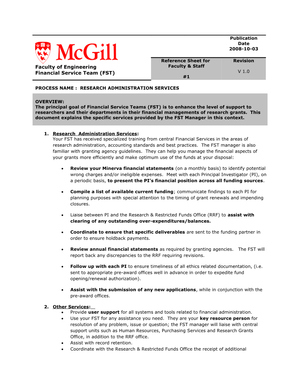 Reference Sheet for Faculty & Staff #1 Revision V 1.0 Publication Date 2008-06-02