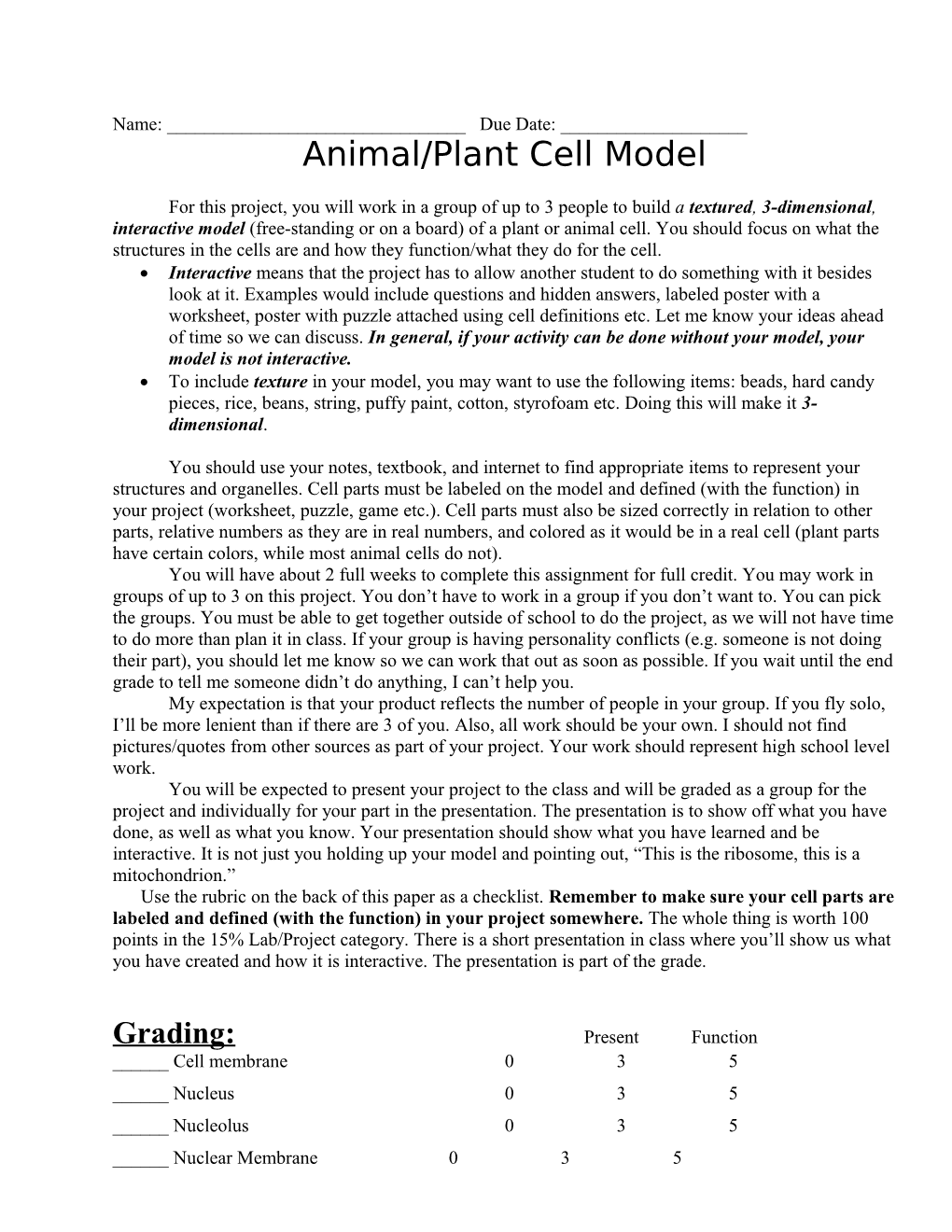 Animal/Plant Cell Model