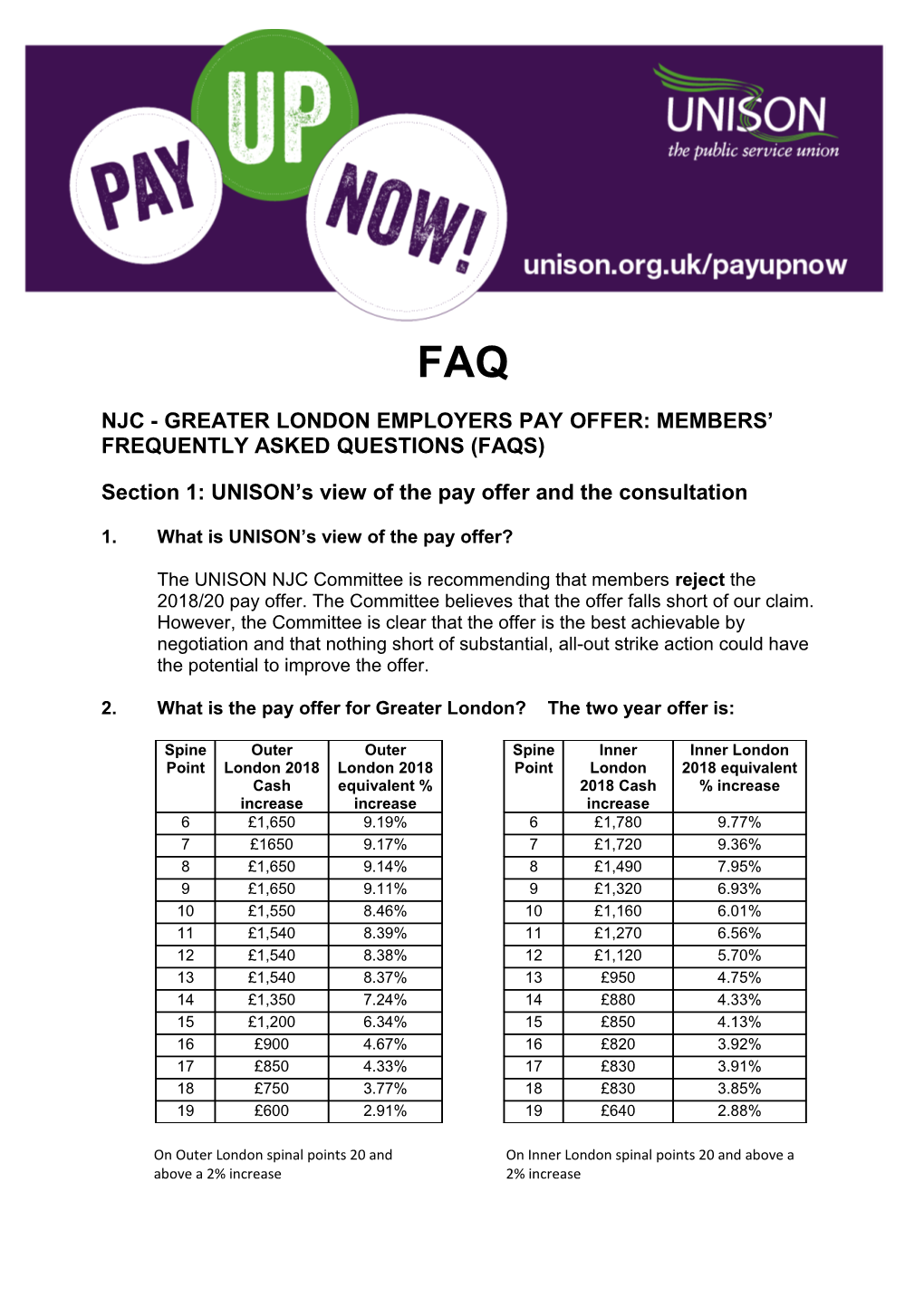 Njc - Greater London Employers Pay Offer: Members Frequently Asked Questions (Faqs)