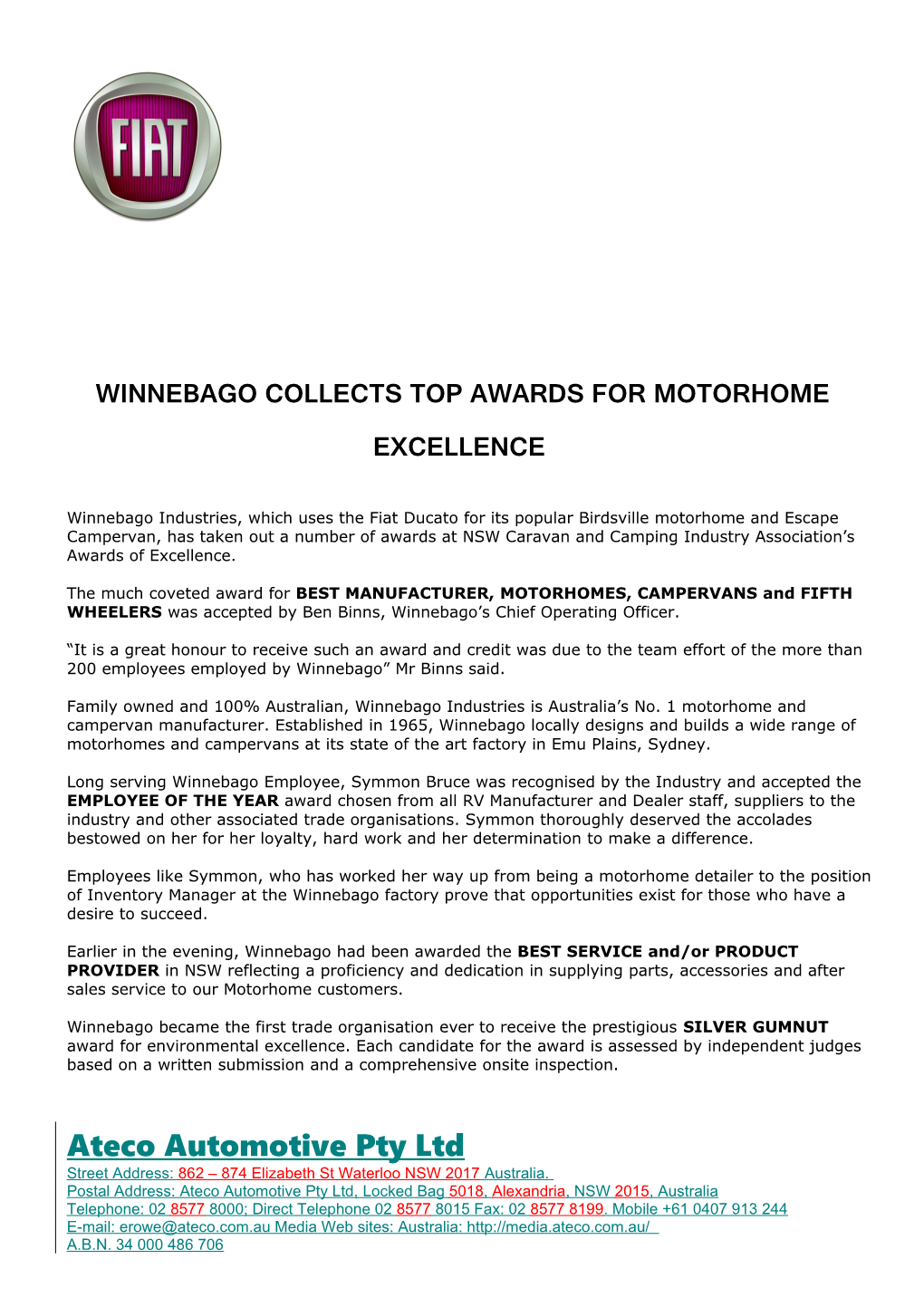 Winnebago Collects Top Awards for Motorhome Excellence