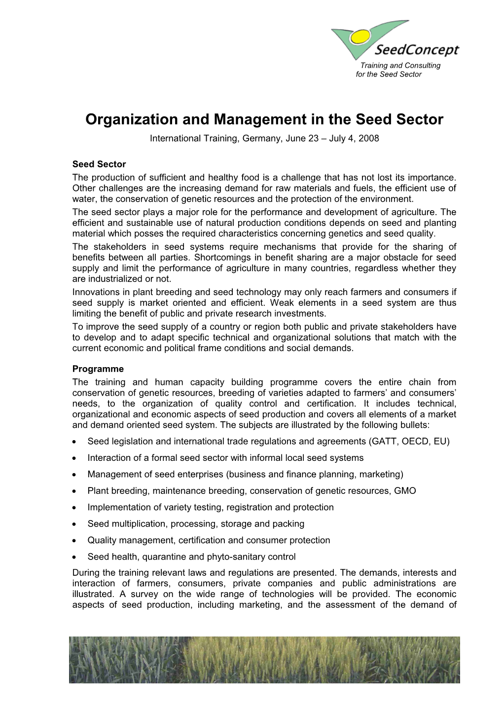 Organization and Management in the Seed Sector