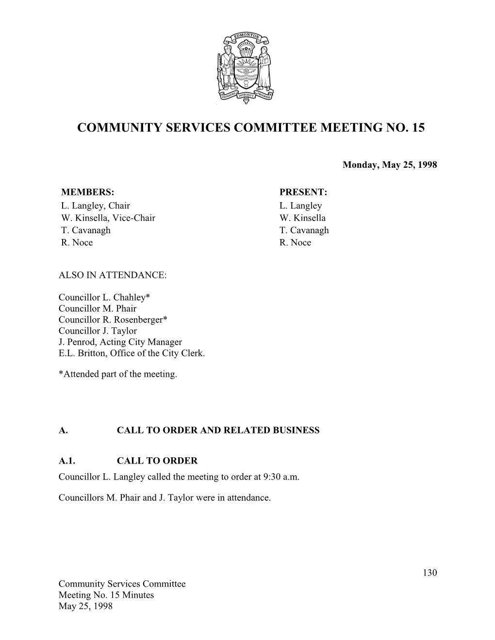 Minutes for Community Services Committee May 25, 1998 Meeting