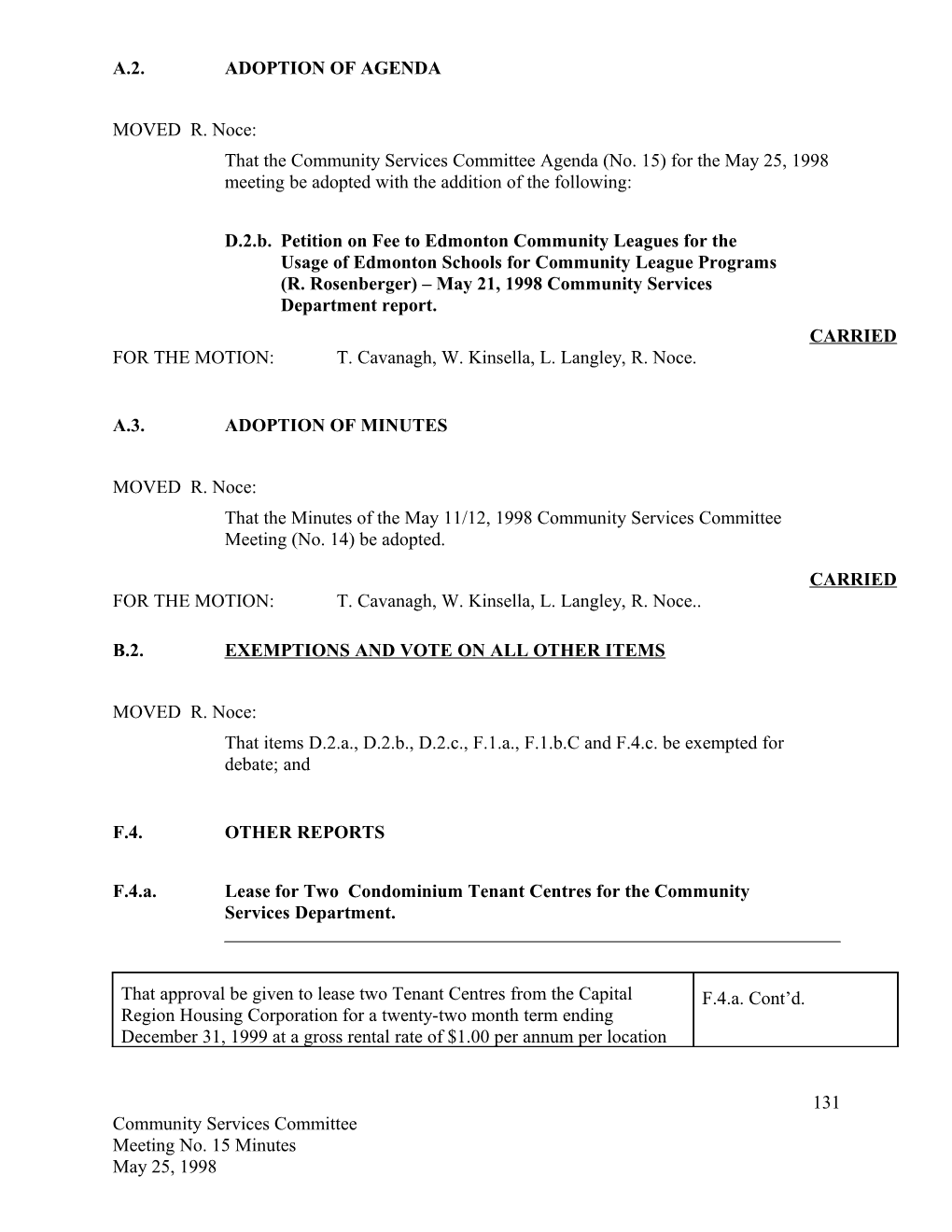 Minutes for Community Services Committee May 25, 1998 Meeting